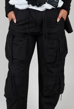 Fukkura Poplin Pants with Tie-Strings in Black