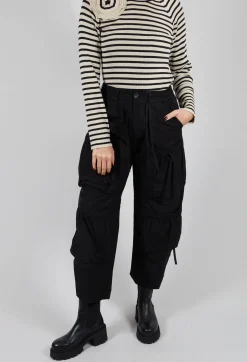 Fukkura Poplin Pants with Tie-Strings in Black