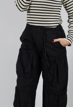 Fukkura Poplin Pants with Tie-Strings in Black