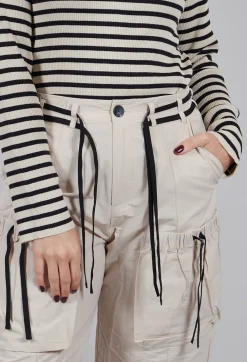 Fukkura Poplin Pants with Tie-Strings in Beige
