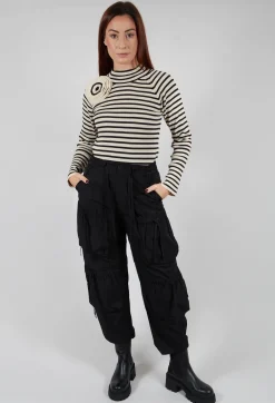Fukkura Poplin Pants with Tie-Strings in Black