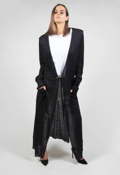 Full Length Cardigan with Tie Waist in Black