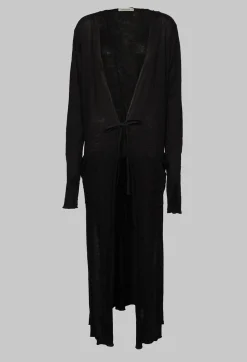Full Length Cardigan with Tie Waist in Black