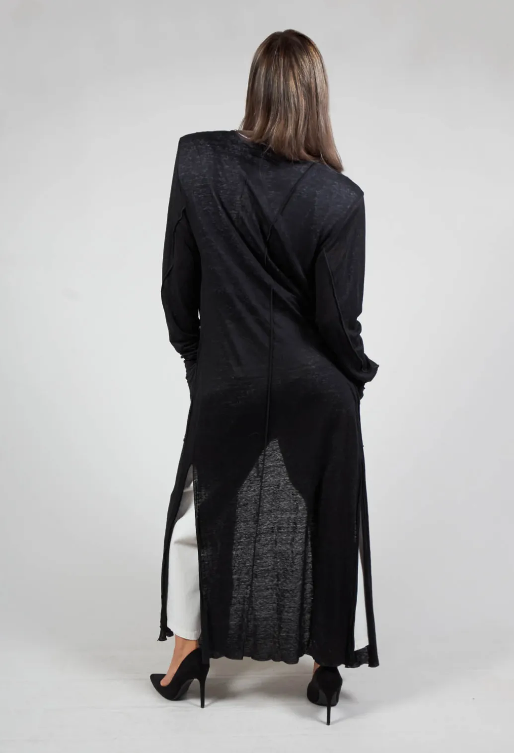 Full Length Cardigan with Tie Waist in Black