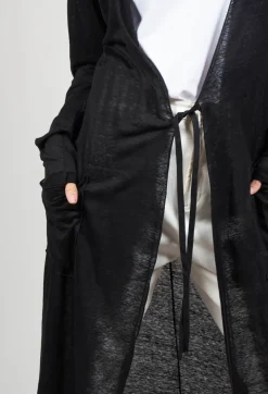 Full Length Cardigan with Tie Waist in Black