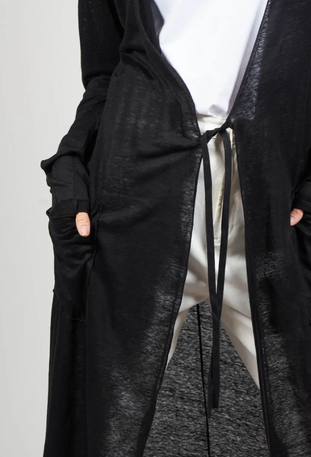 Full Length Cardigan with Tie Waist in Black