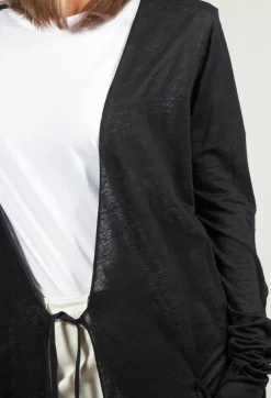 Full Length Cardigan with Tie Waist in Black