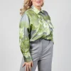 Garden Print Silk Blouse in Grey