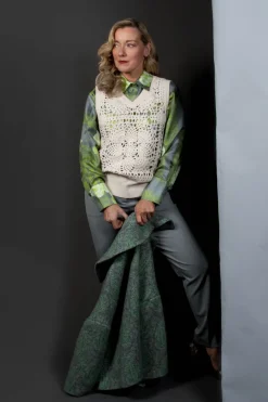 Garden Print Silk Blouse in Grey