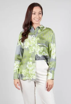 Garden Print Silk Blouse in Grey