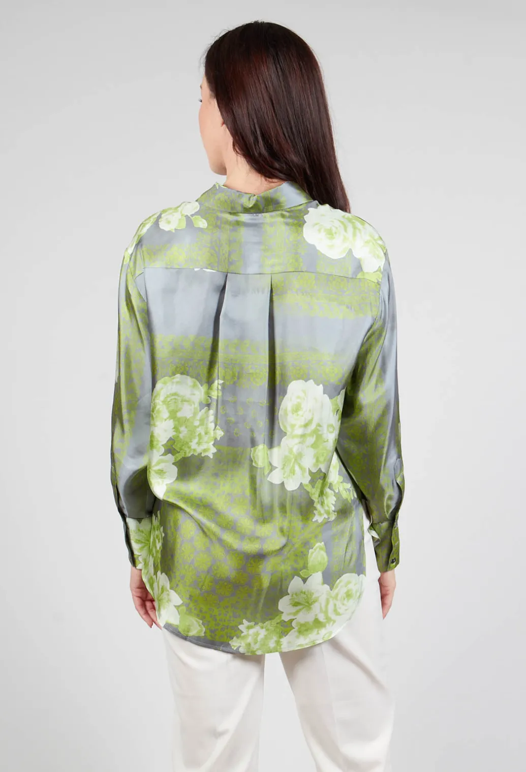 Garden Print Silk Blouse in Grey