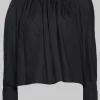 Gathered Blouse in Black Poplin