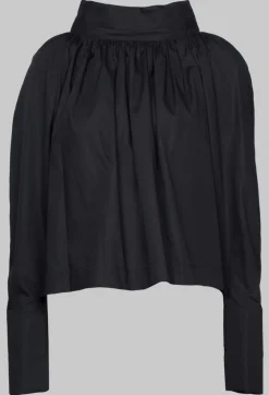 Gathered Blouse in Black Poplin