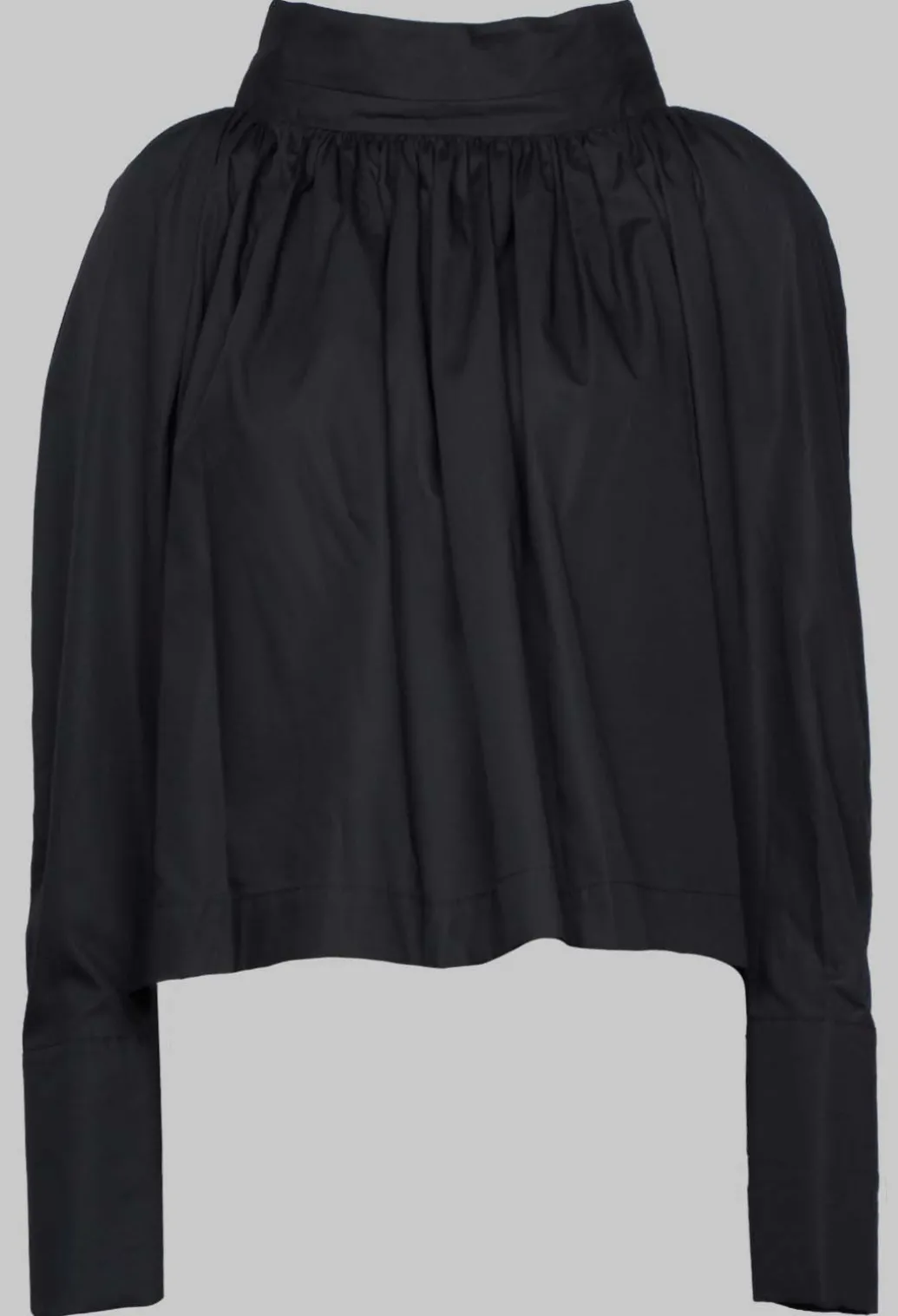 Gathered Blouse in Black Poplin