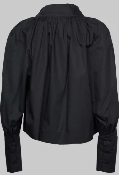 Gathered Blouse in Black Poplin