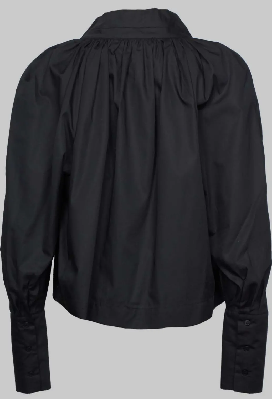 Gathered Blouse in Black Poplin