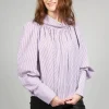 Gathered Blouse in Blue Red Stripe