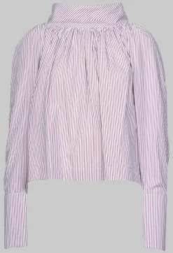 Gathered Blouse in Blue Red Stripe