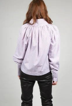 Gathered Blouse in Blue Red Stripe