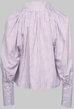 Gathered Blouse in Blue Red Stripe