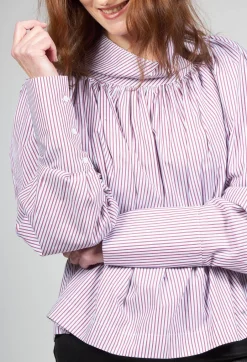 Gathered Blouse in Blue Red Stripe