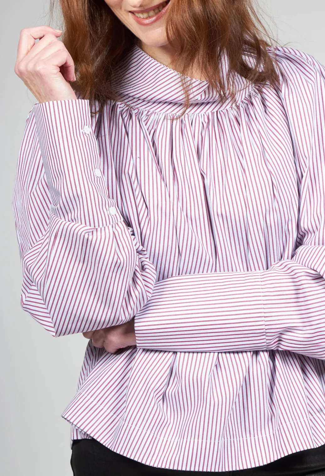 Gathered Blouse in Blue Red Stripe