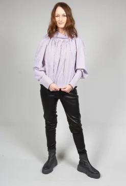 Gathered Blouse in Blue Red Stripe