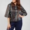 Gathered Cotton Ikkat Blouse in Peacock Teal