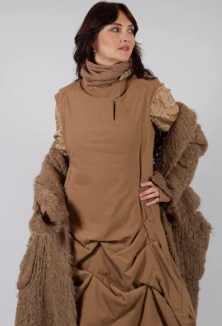 Gathered Dress in Camel