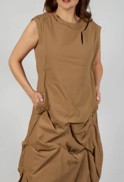 Gathered Dress in Camel