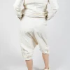Gathered Hem Cropped Trousers in Greige