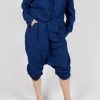 Gathered Hem Cropped Trousers in Ocean