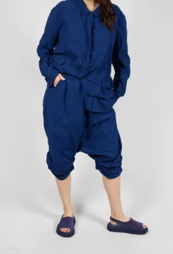 Gathered Hem Cropped Trousers in Ocean