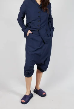 Gathered Hem Cropped Trousers in Ink