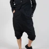 Gathered Hem Cropped Trousers in Black