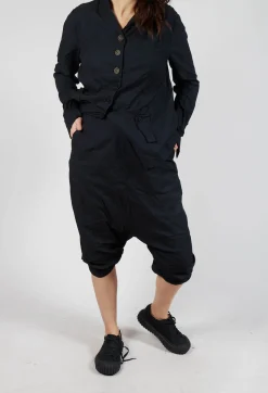 Gathered Hem Cropped Trousers in Black