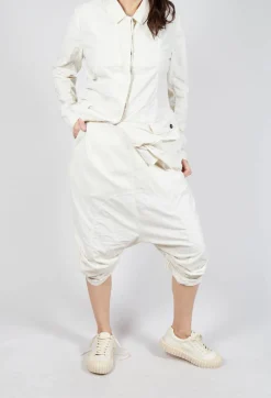 Gathered Hem Cropped Trousers in Greige
