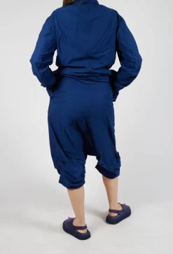 Gathered Hem Cropped Trousers in Ocean