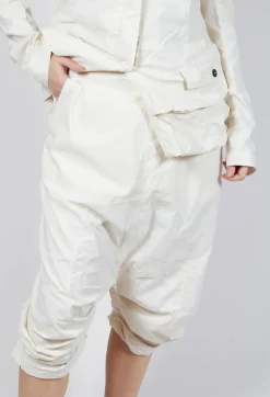 Gathered Hem Cropped Trousers in Greige