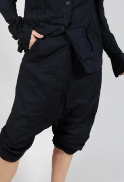 Gathered Hem Cropped Trousers in Black