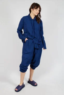 Gathered Hem Cropped Trousers in Ocean