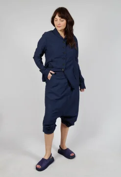 Gathered Hem Cropped Trousers in Ink