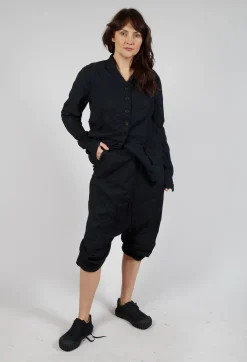 Gathered Hem Cropped Trousers in Black