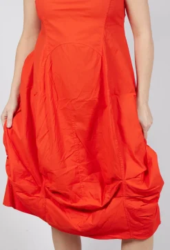 Gathered Midi Dress with High Boat Neckline in Mandarine