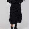 Gathered Midi Skirt in Black