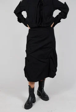 Gathered Midi Skirt in Black