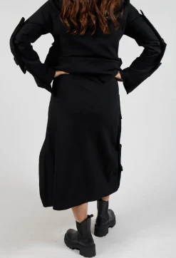 Gathered Midi Skirt in Black