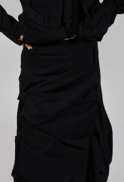 Gathered Midi Skirt in Black