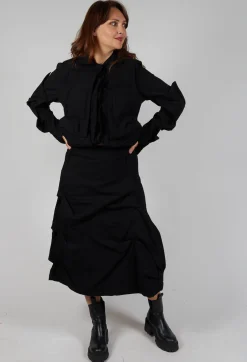 Gathered Midi Skirt in Black