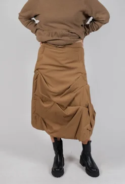 Gathered Midi Skirt in Camel